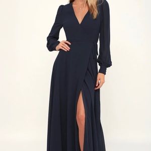 Lulus dark navy long sleeve wrap dress